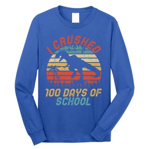 I Crushed 100 Days Of School Dinosaurs T Rex Student Gift Long Sleeve Shirt