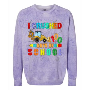 I Crushed 100 Days Of School Excavator Construction Great Gift Colorblast Crewneck Sweatshirt