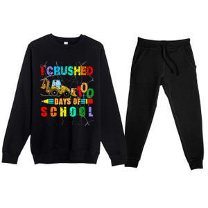 I Crushed 100 Days Of School Excavator Construction Great Gift Premium Crewneck Sweatsuit Set