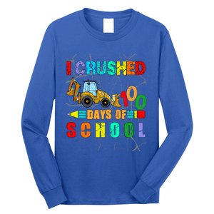 I Crushed 100 Days Of School Excavator Construction Great Gift Long Sleeve Shirt