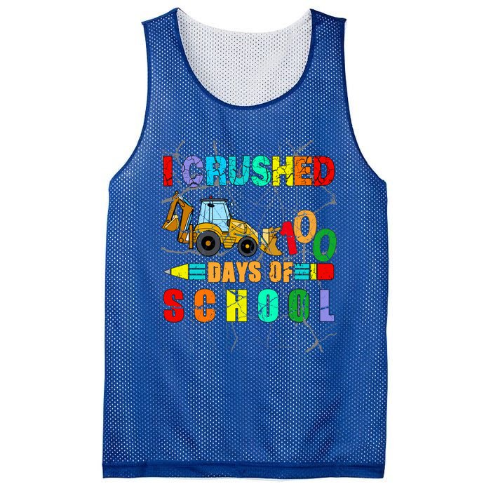 I Crushed 100 Days Of School Excavator Construction Great Gift Mesh Reversible Basketball Jersey Tank