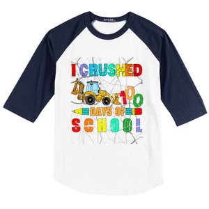 I Crushed 100 Days Of School Excavator Construction Great Gift Baseball Sleeve Shirt