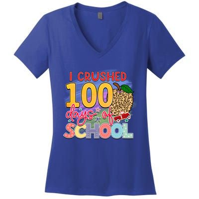 I Crushed 100 Days Of School Funny Apple Gift Women's V-Neck T-Shirt