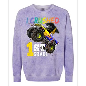 I Crushed 1st Grade Monster Truck Graduation Cap Colorblast Crewneck Sweatshirt