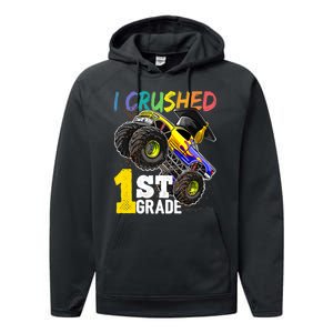 I Crushed 1st Grade Monster Truck Graduation Cap Performance Fleece Hoodie