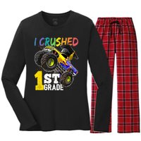 I Crushed 1st Grade Monster Truck Graduation Cap Women's Long Sleeve Flannel Pajama Set 