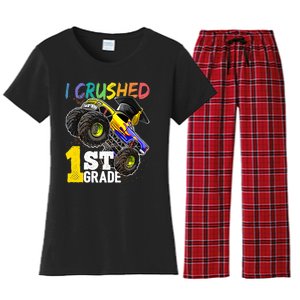 I Crushed 1st Grade Monster Truck Graduation Cap Women's Flannel Pajama Set