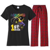 I Crushed 1st Grade Monster Truck Graduation Cap Women's Flannel Pajama Set