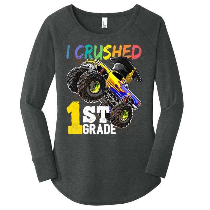 I Crushed 1st Grade Monster Truck Graduation Cap Women's Perfect Tri Tunic Long Sleeve Shirt