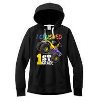 I Crushed 1st Grade Monster Truck Graduation Cap Women's Fleece Hoodie