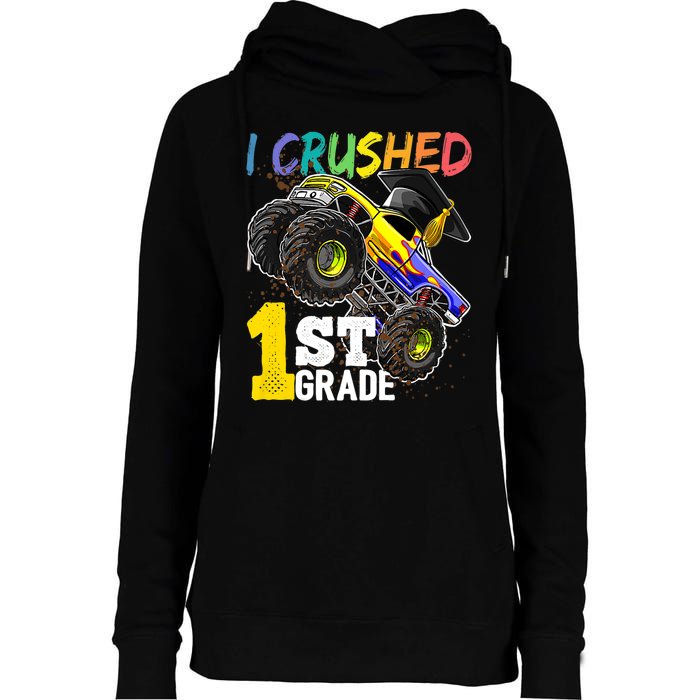 I Crushed 1st Grade Monster Truck Graduation Cap Womens Funnel Neck Pullover Hood