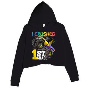 I Crushed 1st Grade Monster Truck Graduation Cap Crop Fleece Hoodie