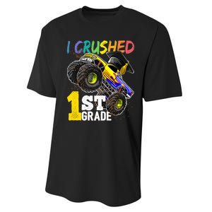 I Crushed 1st Grade Monster Truck Graduation Cap Performance Sprint T-Shirt