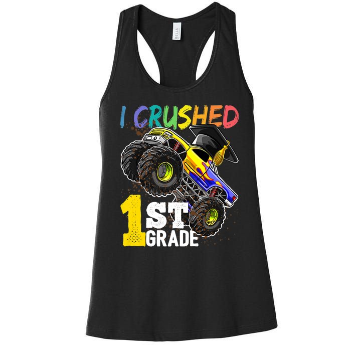 I Crushed 1st Grade Monster Truck Graduation Cap Women's Racerback Tank