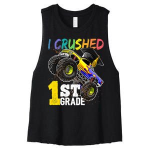 I Crushed 1st Grade Monster Truck Graduation Cap Women's Racerback Cropped Tank