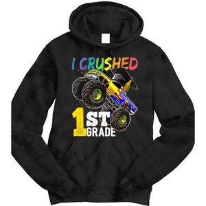 I Crushed 1st Grade Monster Truck Graduation Cap Tie Dye Hoodie