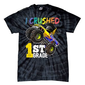 I Crushed 1st Grade Monster Truck Graduation Cap Tie-Dye T-Shirt