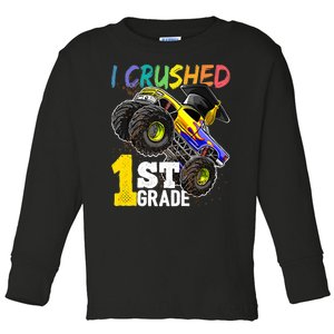 I Crushed 1st Grade Monster Truck Graduation Cap Toddler Long Sleeve Shirt