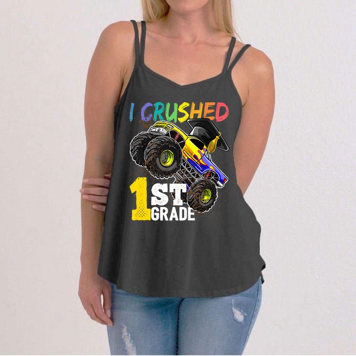 I Crushed 1st Grade Monster Truck Graduation Cap Women's Strappy Tank