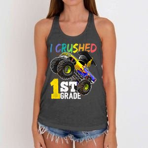 I Crushed 1st Grade Monster Truck Graduation Cap Women's Knotted Racerback Tank