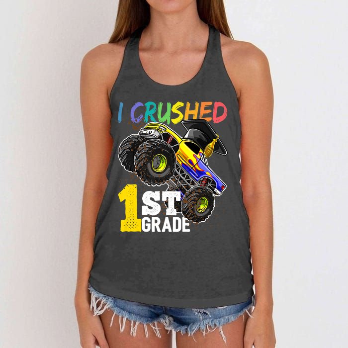 I Crushed 1st Grade Monster Truck Graduation Cap Women's Knotted Racerback Tank