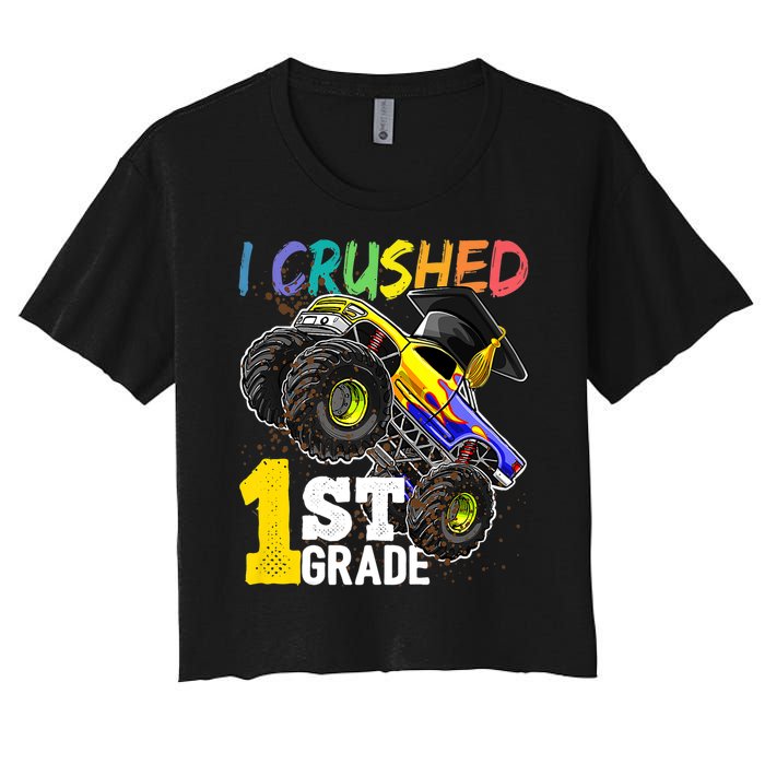 I Crushed 1st Grade Monster Truck Graduation Cap Women's Crop Top Tee