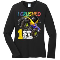 I Crushed 1st Grade Monster Truck Graduation Cap Ladies Long Sleeve Shirt