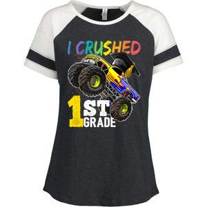 I Crushed 1st Grade Monster Truck Graduation Cap Enza Ladies Jersey Colorblock Tee