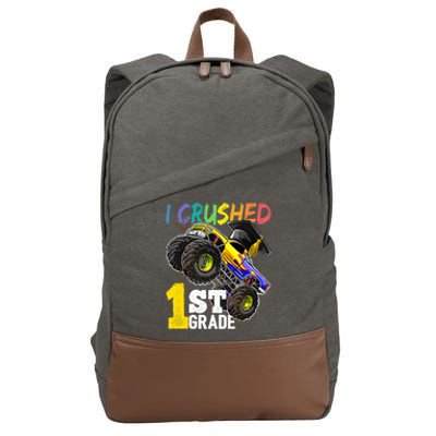 I Crushed 1st Grade Monster Truck Graduation Cap Cotton Canvas Backpack