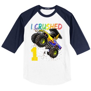 I Crushed 1st Grade Monster Truck Graduation Cap Baseball Sleeve Shirt