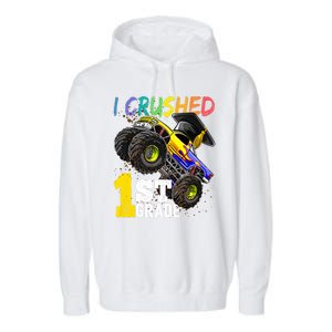 I Crushed 1st Grade Monster Truck Graduation Cap Garment-Dyed Fleece Hoodie