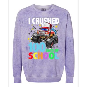 I Crushed 100 Days Of School Monster Truck Smarter Gift Colorblast Crewneck Sweatshirt