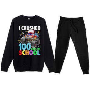 I Crushed 100 Days Of School Monster Truck Smarter Gift Premium Crewneck Sweatsuit Set