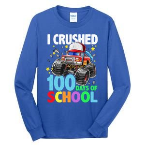 I Crushed 100 Days Of School Monster Truck Smarter Gift Tall Long Sleeve T-Shirt