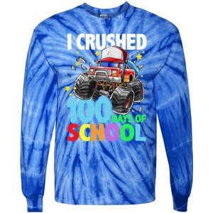 I Crushed 100 Days Of School Monster Truck Smarter Gift Tie-Dye Long Sleeve Shirt