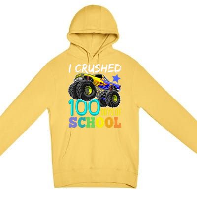 I Crushed 100 Days Of School Monster Truck 100th Day Gift Premium Pullover Hoodie