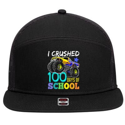 I Crushed 100 Days Of School Monster Truck 100th Day Gift 7 Panel Mesh Trucker Snapback Hat