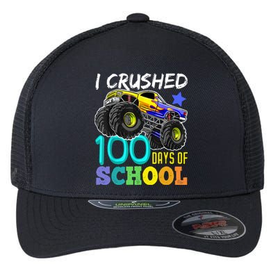 I Crushed 100 Days Of School Monster Truck 100th Day Gift Flexfit Unipanel Trucker Cap