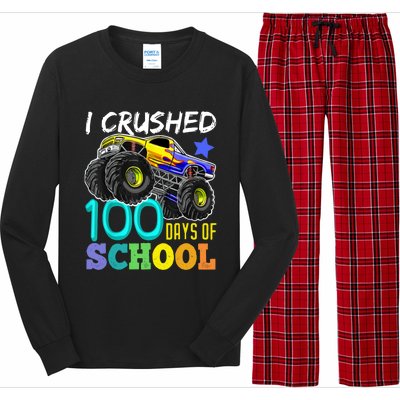 I Crushed 100 Days Of School Monster Truck 100th Day Gift Long Sleeve Pajama Set