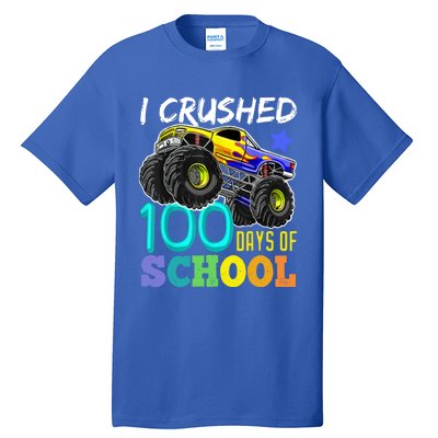 I Crushed 100 Days Of School Monster Truck 100th Day Gift Tall T-Shirt