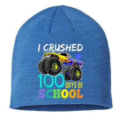 I Crushed 100 Days Of School Monster Truck 100th Day Gift Sustainable Beanie