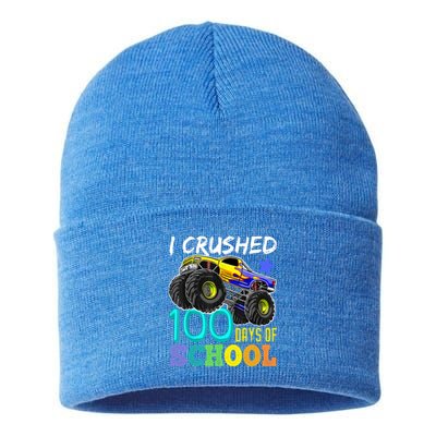 I Crushed 100 Days Of School Monster Truck 100th Day Gift Sustainable Knit Beanie