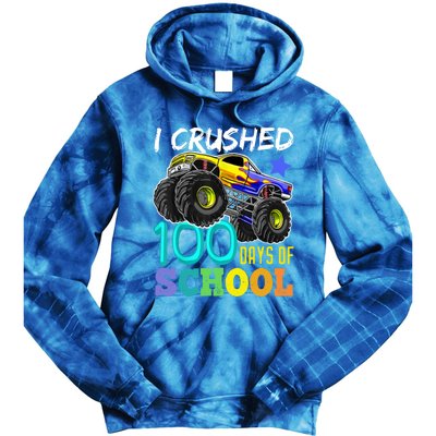 I Crushed 100 Days Of School Monster Truck 100th Day Gift Tie Dye Hoodie