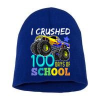 I Crushed 100 Days Of School Monster Truck 100th Day Gift Short Acrylic Beanie