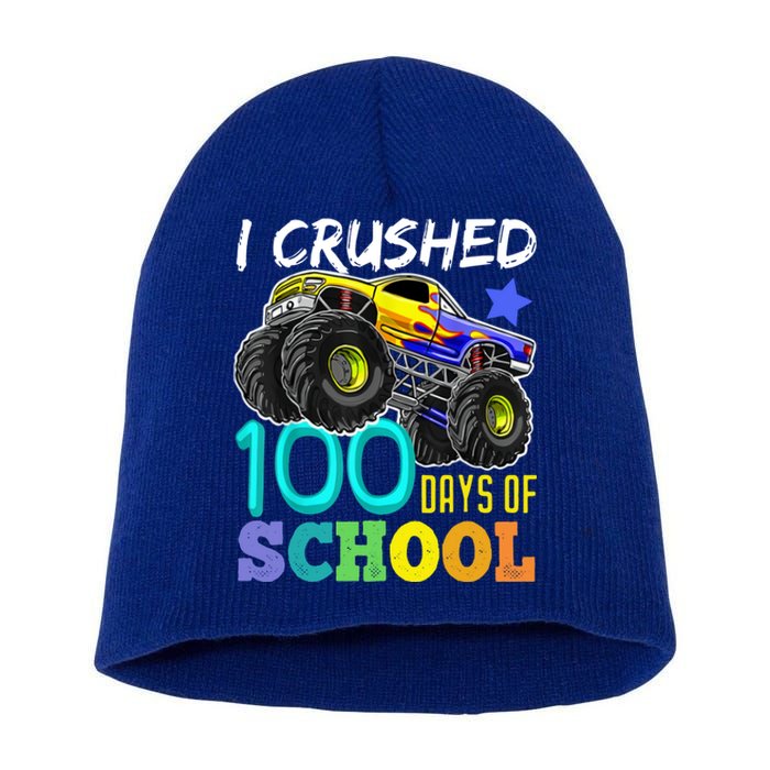 I Crushed 100 Days Of School Monster Truck 100th Day Gift Short Acrylic Beanie