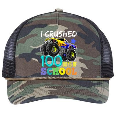 I Crushed 100 Days Of School Monster Truck 100th Day Gift Retro Rope Trucker Hat Cap