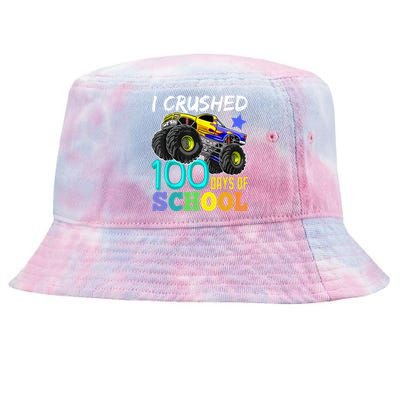 I Crushed 100 Days Of School Monster Truck 100th Day Gift Tie-Dyed Bucket Hat