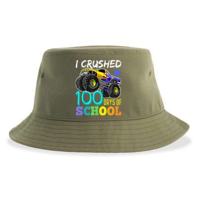 I Crushed 100 Days Of School Monster Truck 100th Day Gift Sustainable Bucket Hat