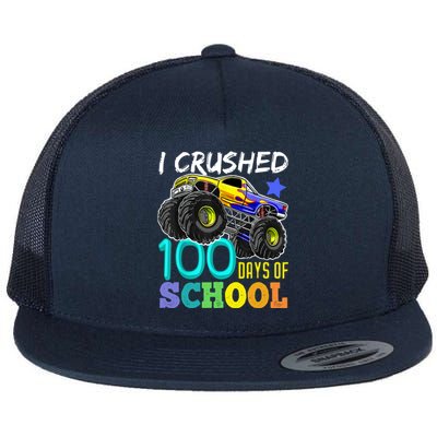 I Crushed 100 Days Of School Monster Truck 100th Day Gift Flat Bill Trucker Hat