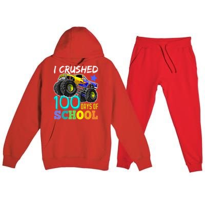 I Crushed 100 Days Of School Monster Truck 100th Day Gift Premium Hooded Sweatsuit Set